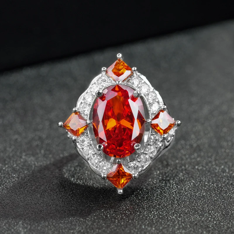 铜合金合成锆石戒指 铜合金 合成立方氧化锆 芬达红戒指7141-3