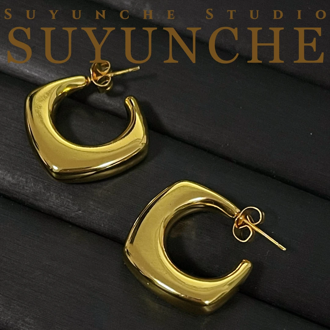 铜合金耳饰 Suyunche2296时尚新款光面复古大气气质耳钉耳环