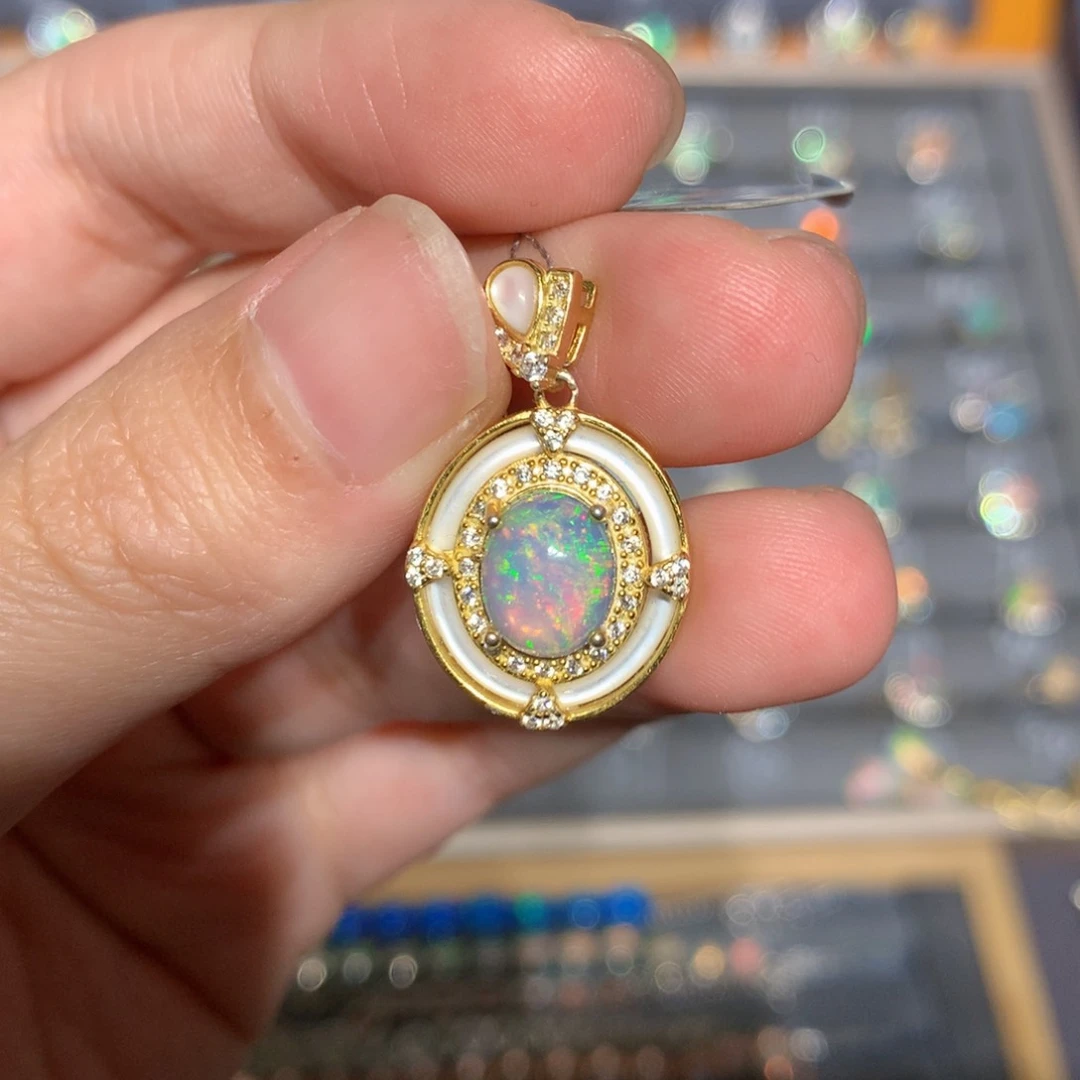 银S925镶嵌欧泊欧泊吊坠y