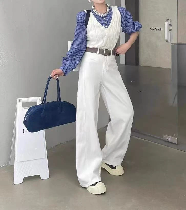 3037春款宽松百搭时尚高腰牛仔裤（衣长105cm左右）