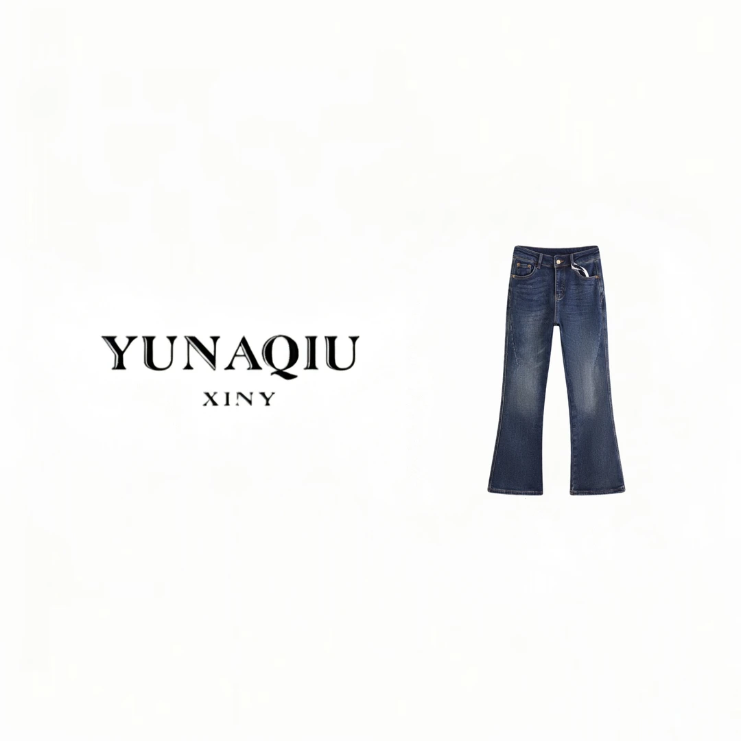 YUNAQIU-喇叭裤修身提臀蓝色微喇牛仔裤-11824