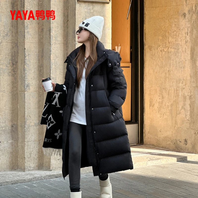 鸭鸭羽绒服女款新款时尚连帽冬季长款加厚保暖韩版过膝-CBY