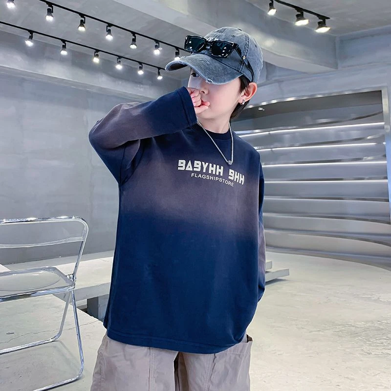 男童春秋渐变t恤2024新款儿童男孩早秋装痞帅薄上衣潮K243TX4658