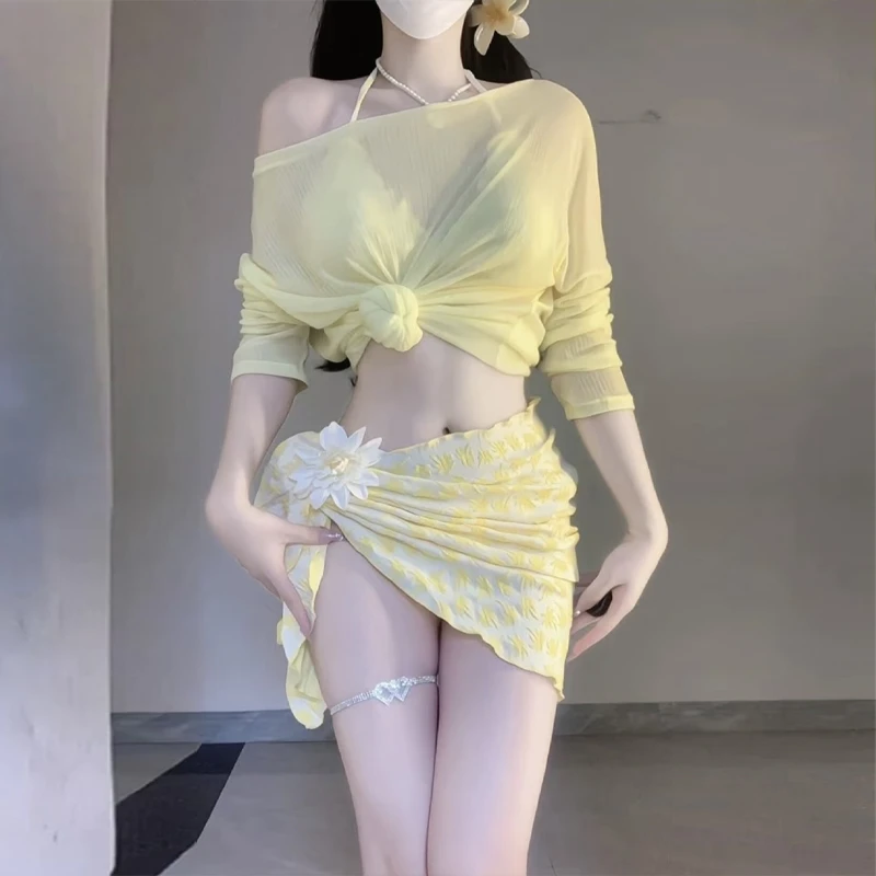 【苏打水】性感纯欲比基尼新款高级感罩衫温泉高级分体泳衣女士