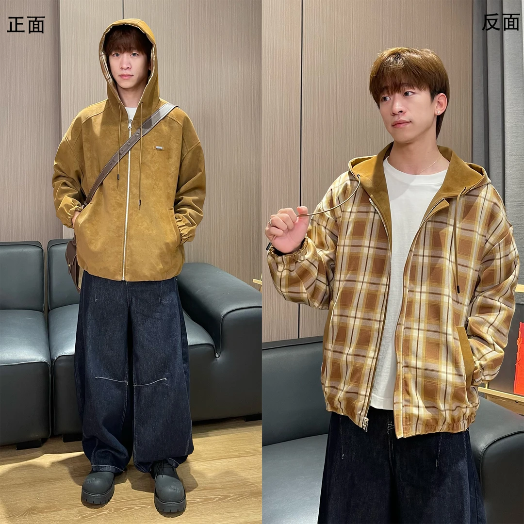 MANRE SHOW【双面穿皮衣夹克】美式绒面皮衣外套男秋季潮流情侣夹克