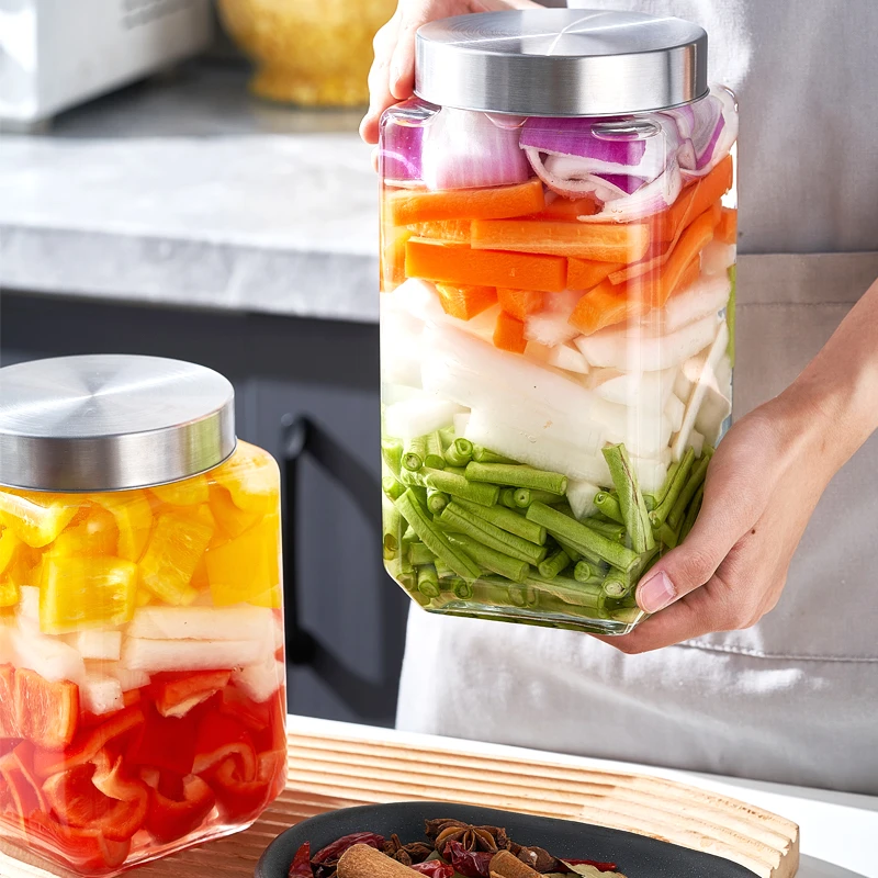 买一送一玻璃密封罐储物瓶食品罐坚果泡菜坛茶叶罐子方形罐泡菜坛