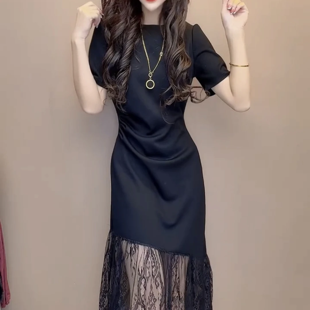 夏季新款时尚洋气显瘦拼接蕾丝鱼尾裙