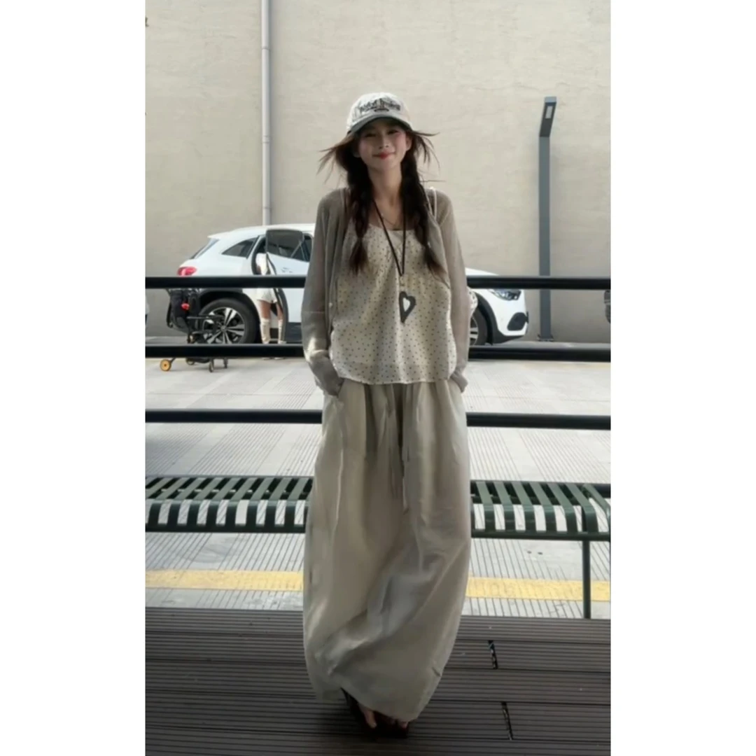 MARIE.COCO韩系松弛感波点吊带上衣外搭防晒开衫山本休闲长裤套装