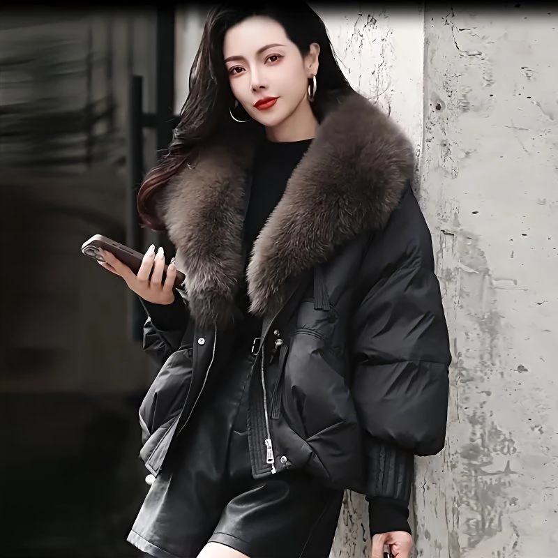 大毛领轻奢2025冬季新款时尚短款百搭棉衣保暖棉服外套雷613