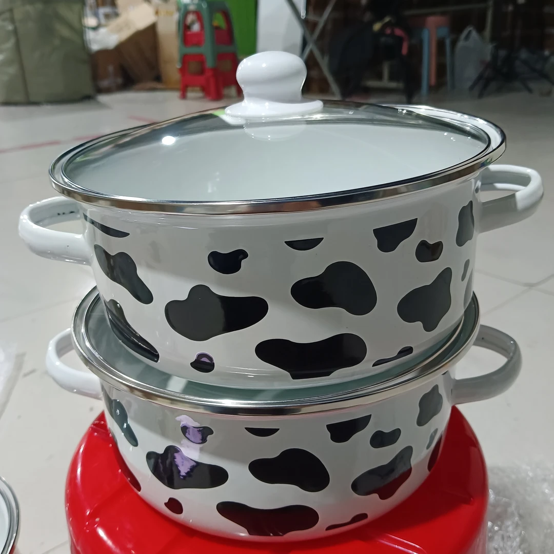 2个装22口径新搪瓷福锅奶牛纹瑕疵处理随机发发