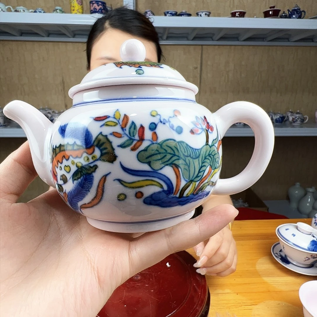 瓷片景德镇陶瓷红嘻嘻鱼藻壶一只