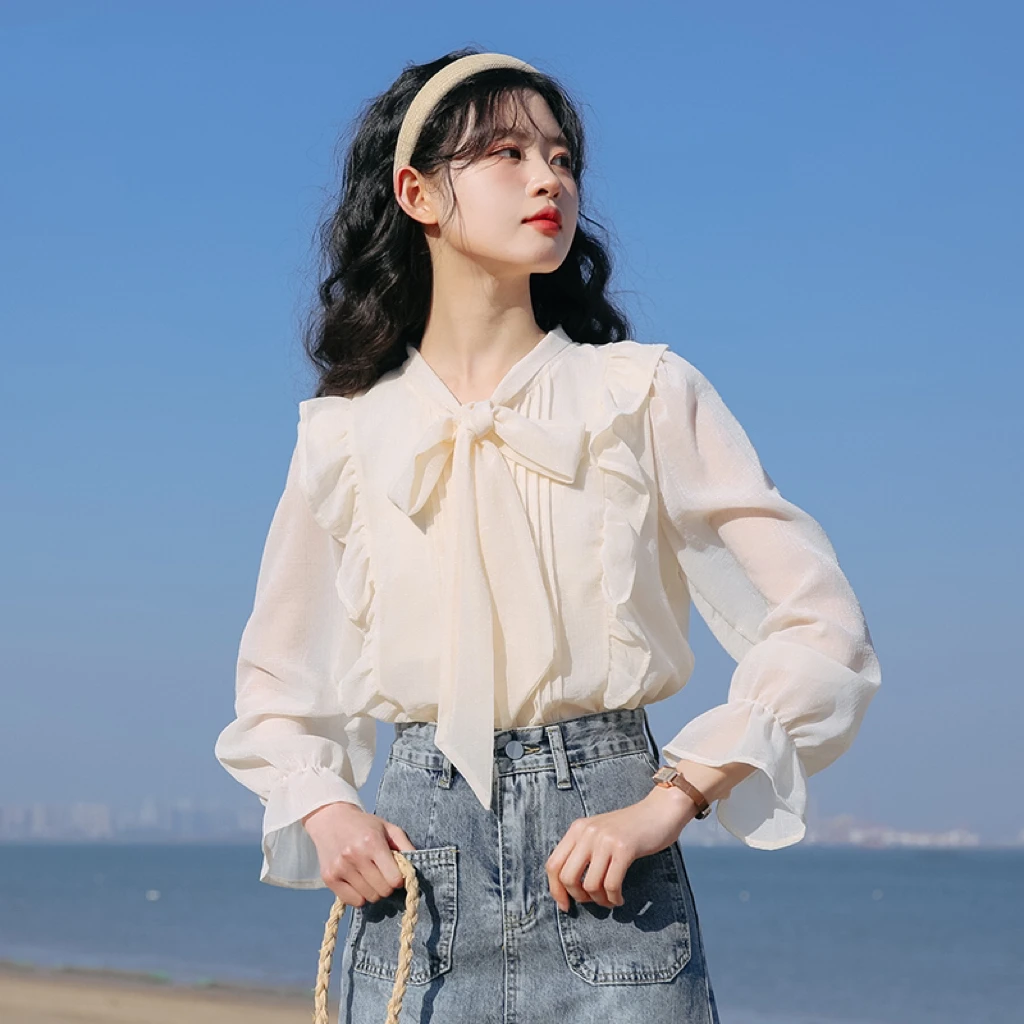 【粉丝专属】MT10372法式高级感上衣女设计感小众长袖蝴蝶结衬衫