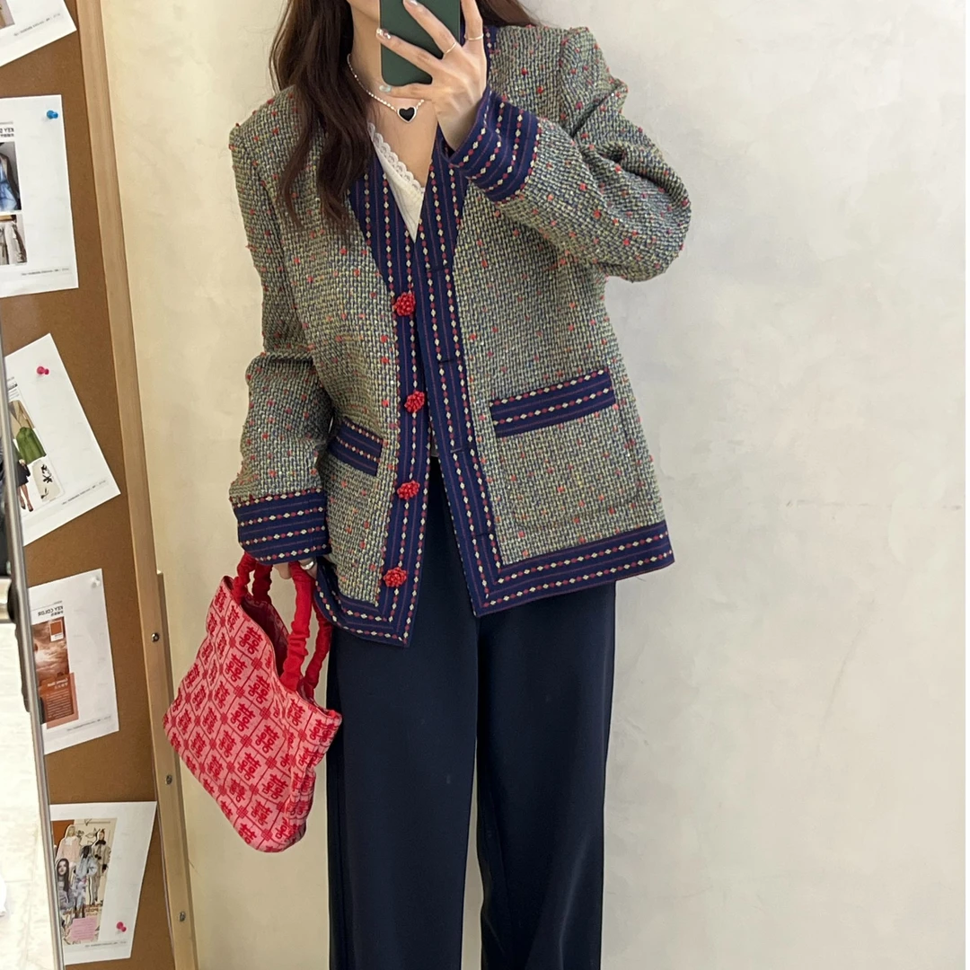 蓉蓉家 小香风拼接外套