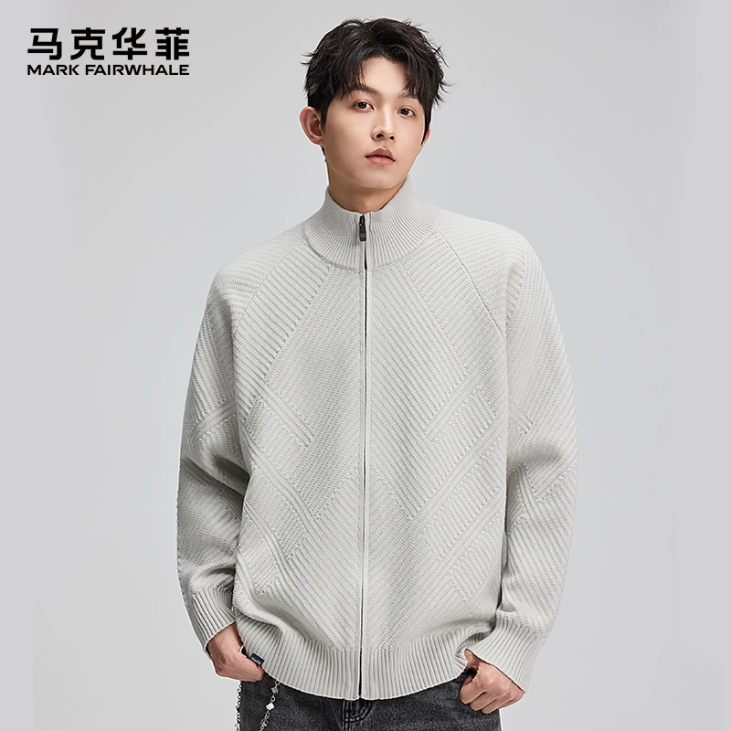 马克华菲立领开衫外套男春秋冬季新款潮牌宽松休闲针织外套上衣男