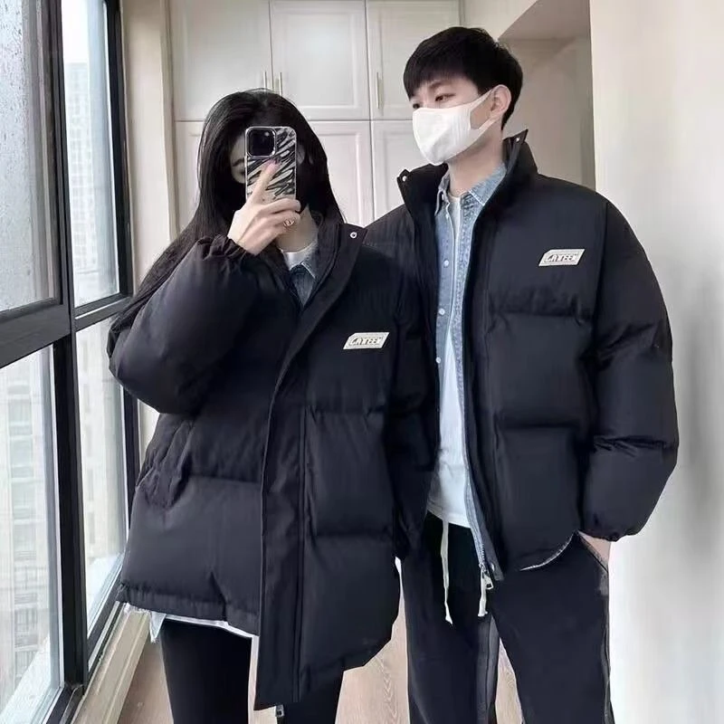 大码棉服2024冬季棉服外套新款情侣黑色棉服冬季加厚立领面包服