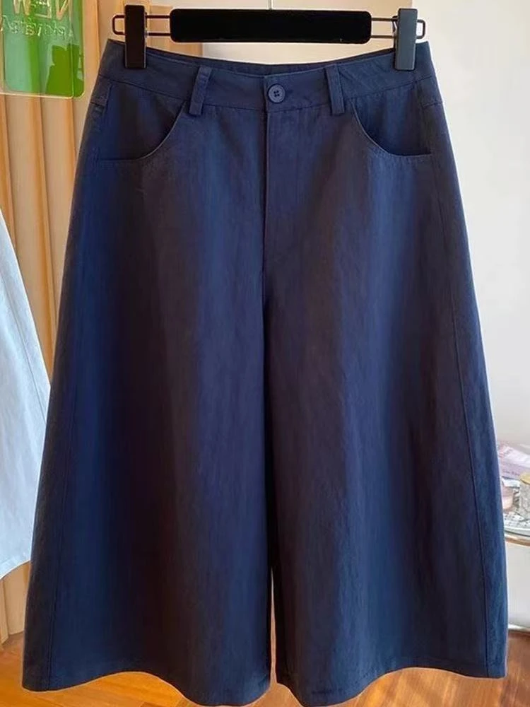 韩版纯色七分阔腿裤女夏季薄款2025新款宽松减龄超好看直筒休闲裤