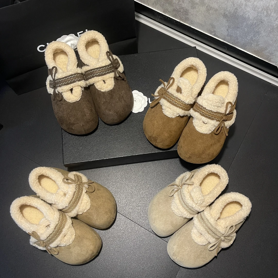 2025冬季新款加绒保暖刺绣侧蝴蝶结舒适百搭网红外穿勃肯女鞋-5CM