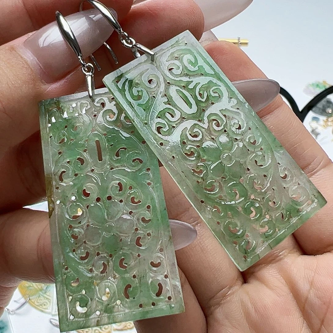 银S925镶嵌翡翠耳饰天然缅甸A货翡翠