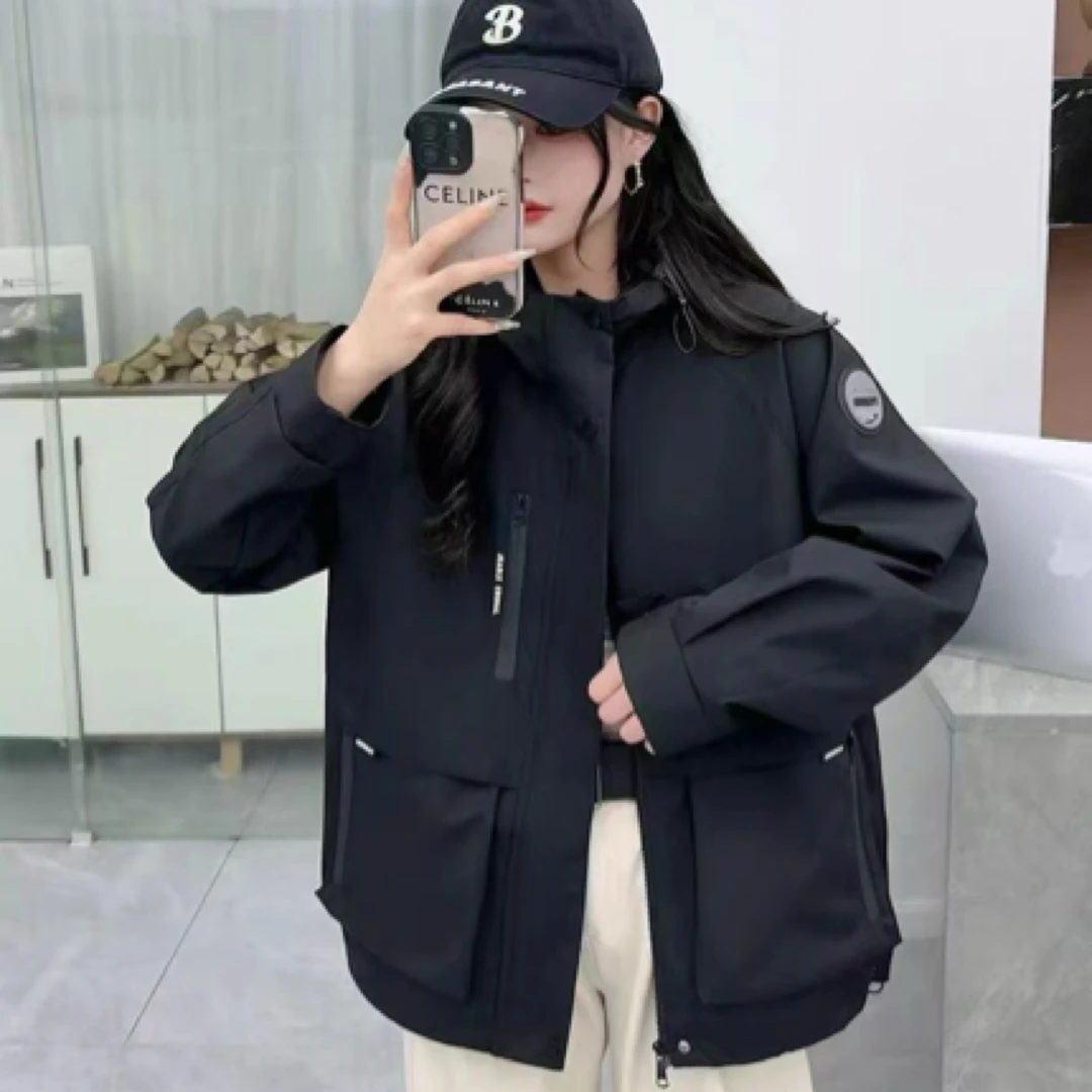 5308款连帽冲锋衣女宽松休闲百搭气质修身户外运动登山服