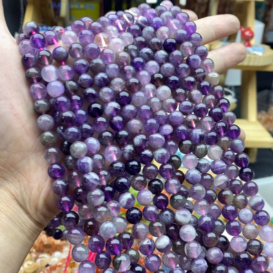 玛瑙/玉髓未镶嵌珠宝半成品一条天然8.3mm梦幻紫水晶