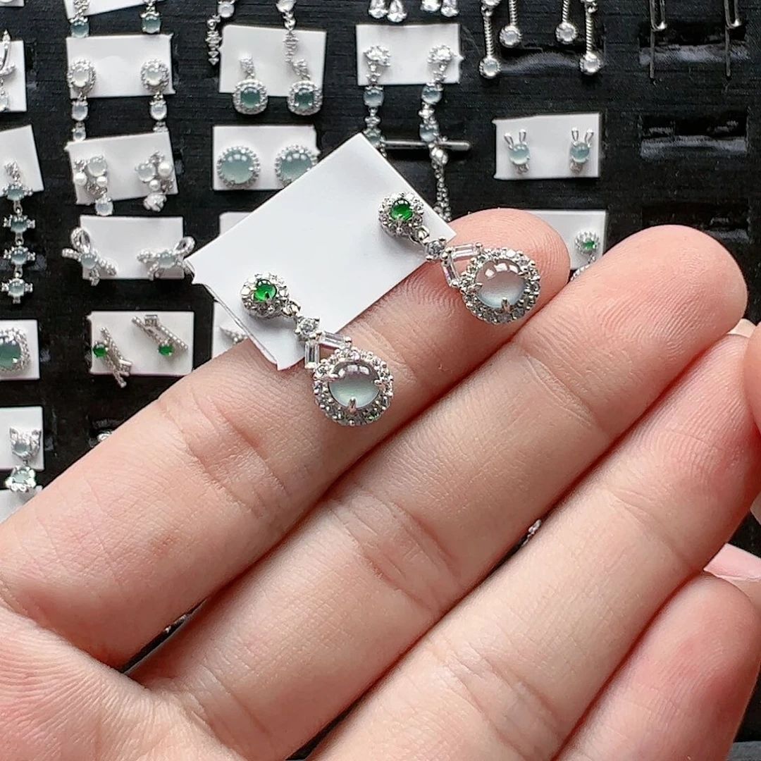 翡翠手链银S925镶嵌磨*古天然翡翠