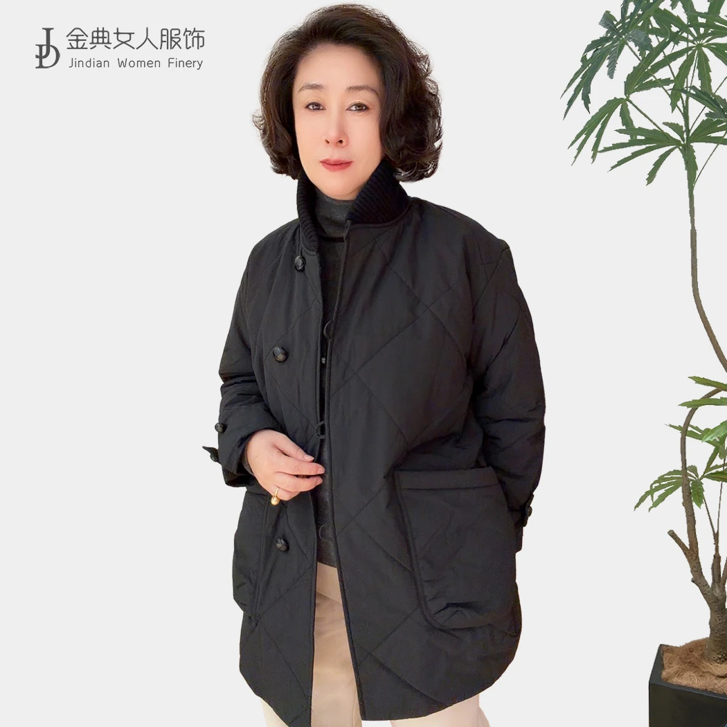 【金典原创女装】设计感大口袋单排扣洋气中长款棉服  显瘦外套1502
