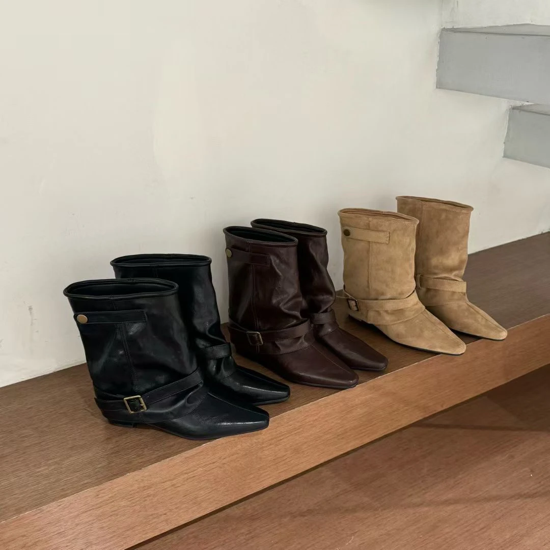 胡豆豆｜秋冬时尚方头裤管靴百搭气质搭扣短靴显瘦时装靴7293-10