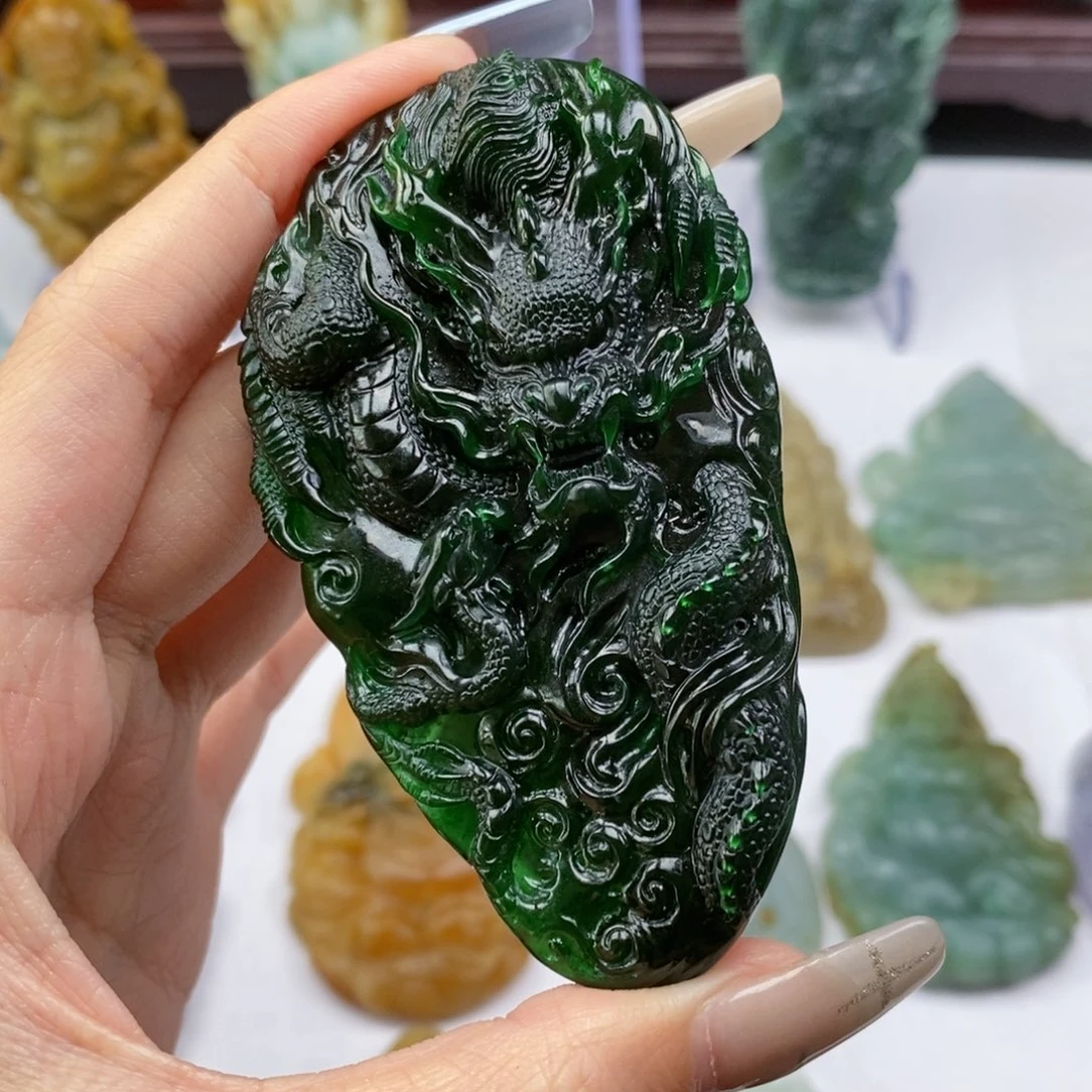 天***澜定制翡翠未镶嵌龙牌