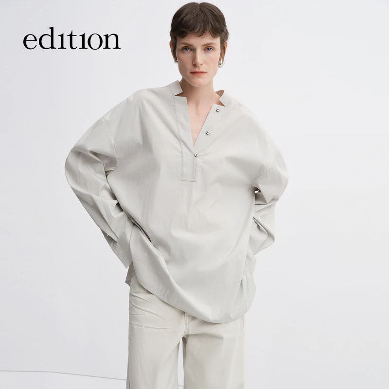 【商场同款】edition2025秋季新款东方感V领长袖衬衫#EBE3TOP045