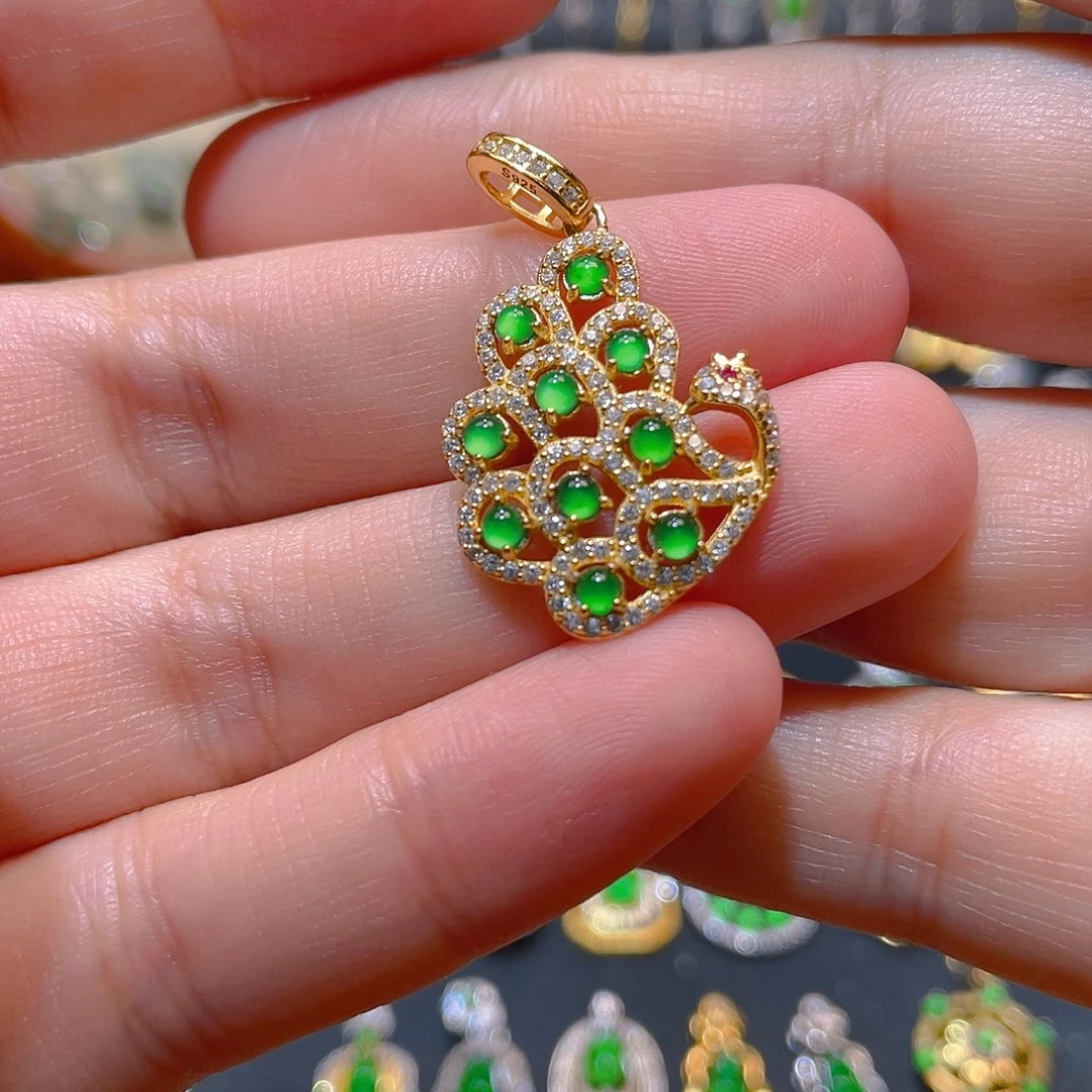 翡翠银S925镶嵌吊坠(不含链)