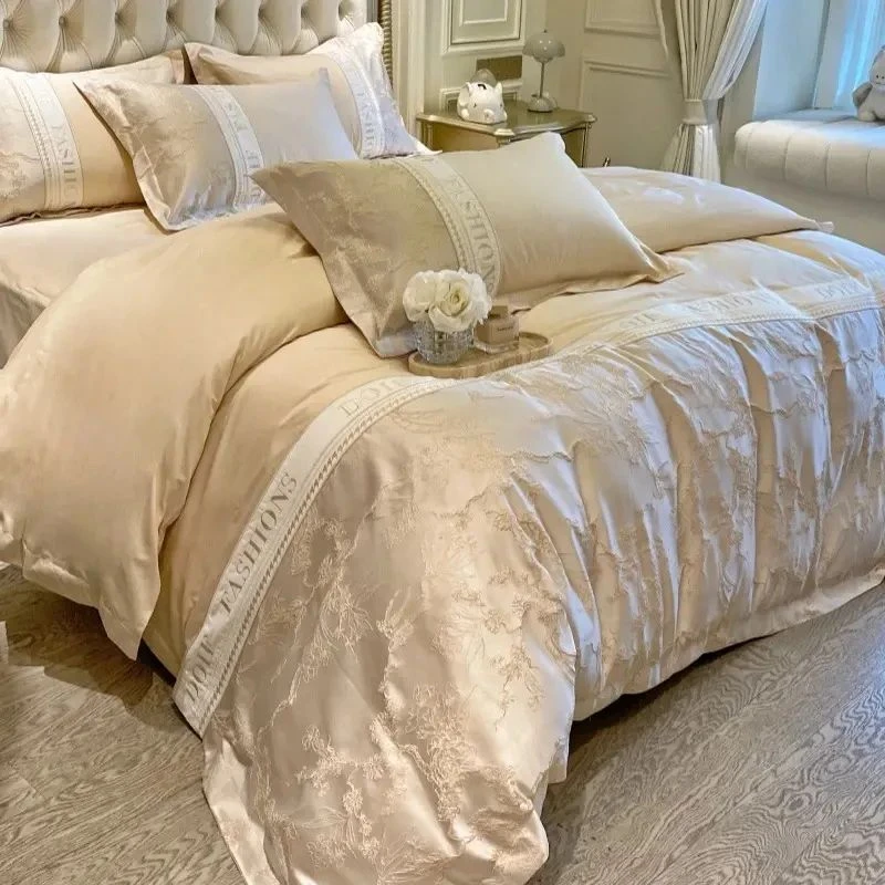 新款A类200支全棉四件套高级感浮雕刺绣被套床笠欧式简约床品套件