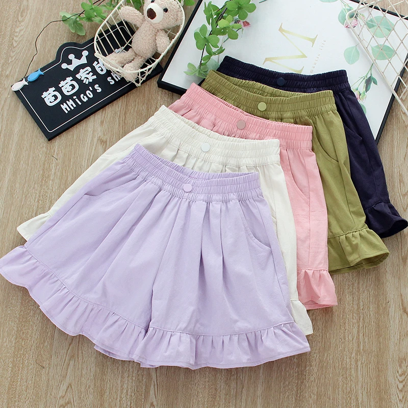 女童纯棉木耳边裙裤2025夏季新款儿童洋气花边裤中大童纯色短裤子