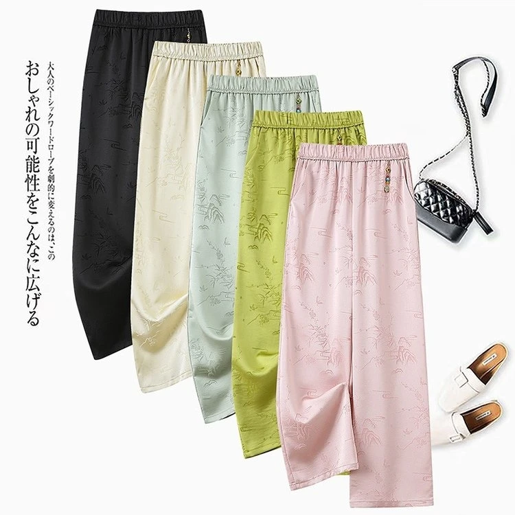 新中式提花休闲裤女款高腰防蚊裤女孩长裤