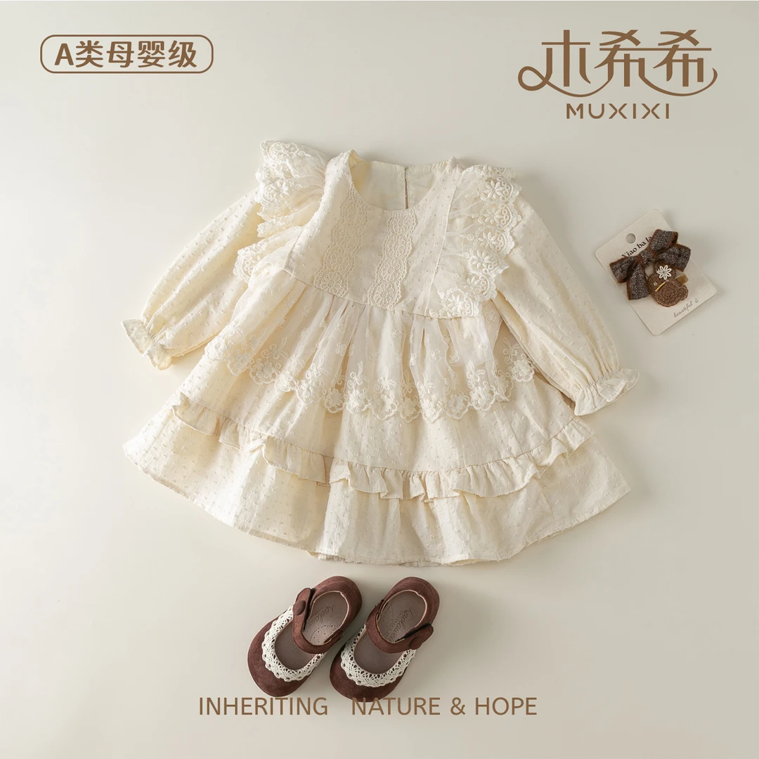 【木希希】婴幼儿韩版蕾丝女童秋冬季连衣裙女宝新款外出时尚公主裙