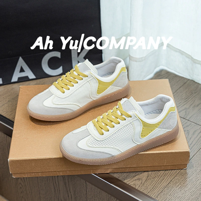 真皮小白鞋女2025夏季新款韩版百搭软底板鞋拼色平底休闲鞋德训鞋