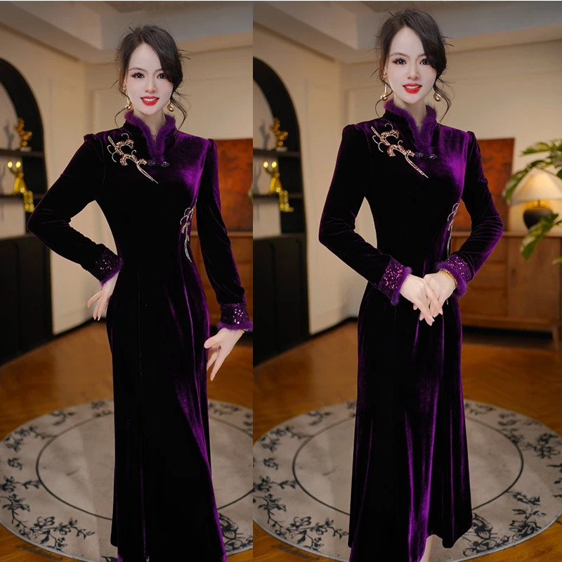 【紫黛枝花】2025秋季新款收腰显瘦洋气减龄轻奢女人味打底连衣裙