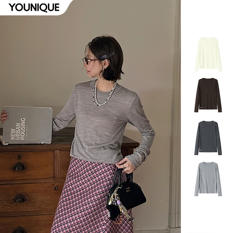 【REREK】新品25秋冬休闲圆领修身羊毛针织长袖打底