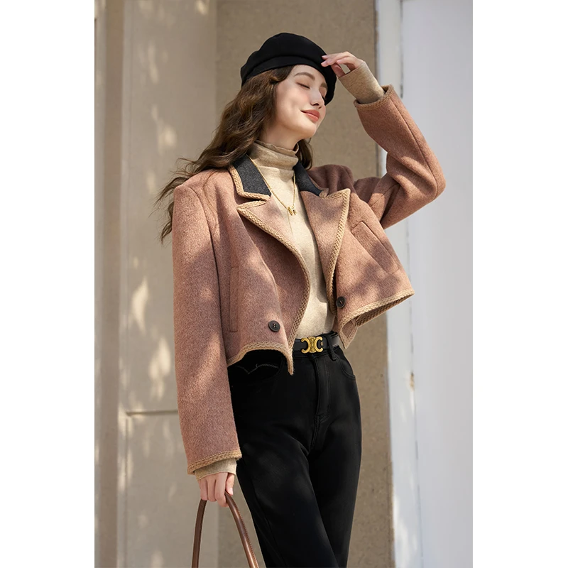 【年末大促】谜秀气质含羊毛双面毛呢外套女短款高级感呢大衣小香风
