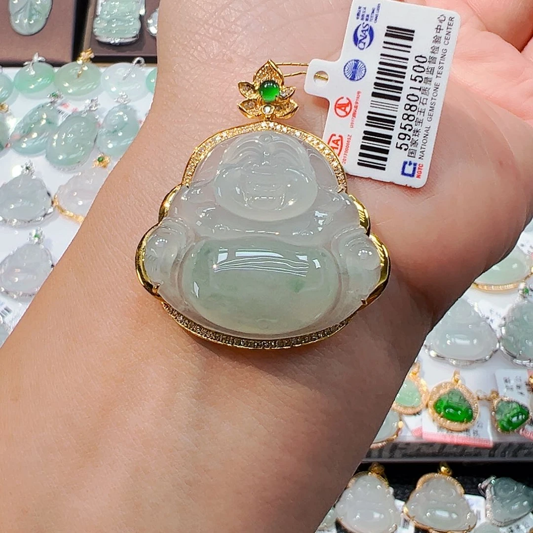 吊坠(不含链)18K金镶嵌翡翠佛公