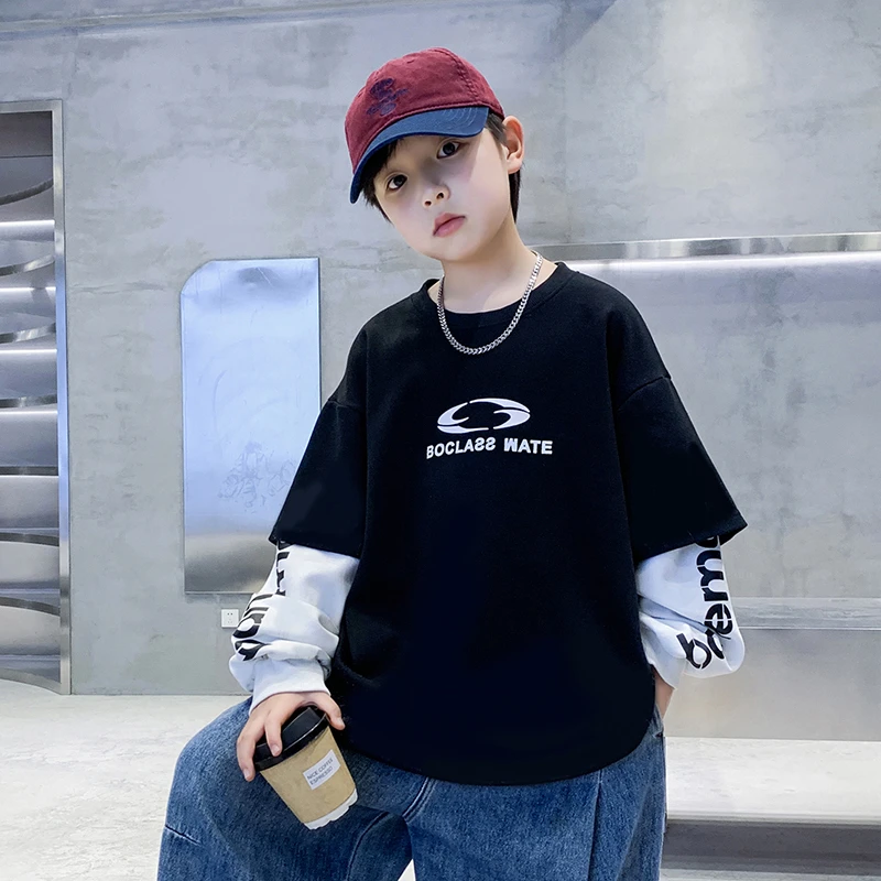 儿童卫衣2025春秋新款男童衣服中大童打底衫春装季男孩假两件薄潮