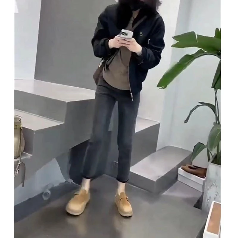 新小个子夹克休闲外套修身显瘦牛仔裤黑色