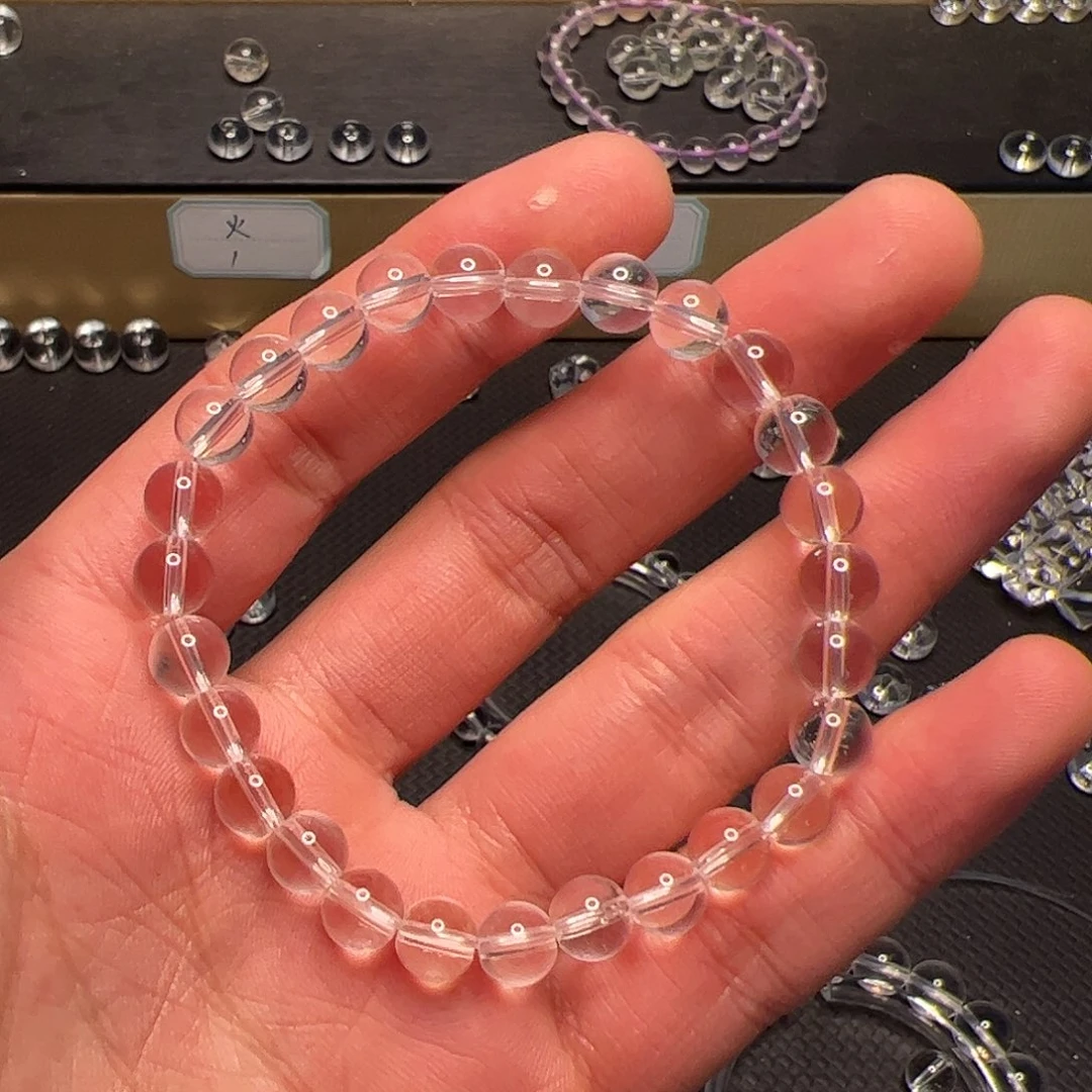 水晶手链未镶嵌我****鲤白水晶7mm双A圆珠手链