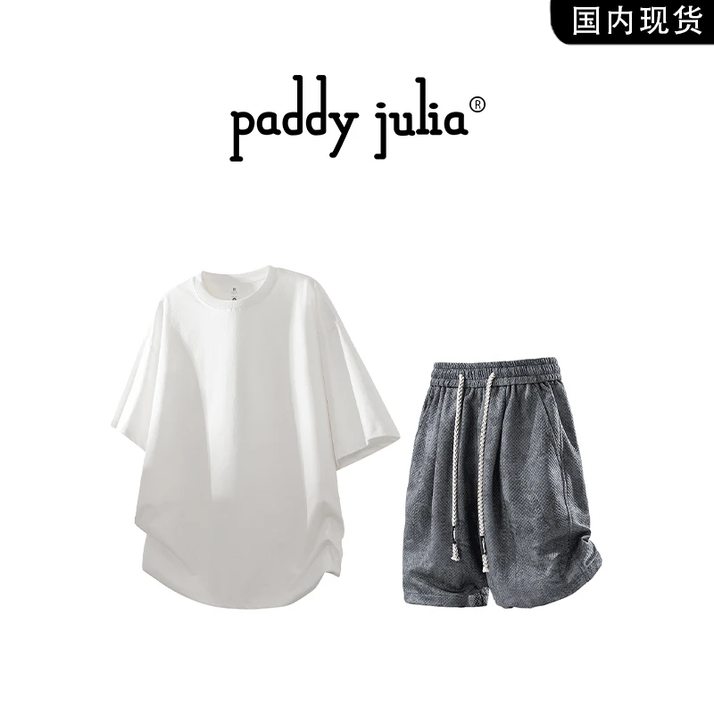 Paddy julia短袖t恤套装男士夏季2025新款潮牌休闲款运动服两件套