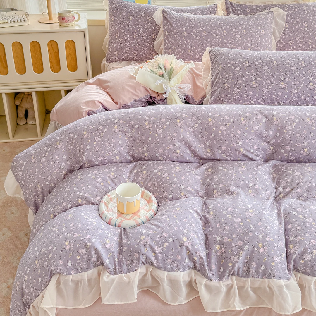 （新款）2025云纱四件套，小碎花清新类韩式少女风仙女纱811半岛茶花