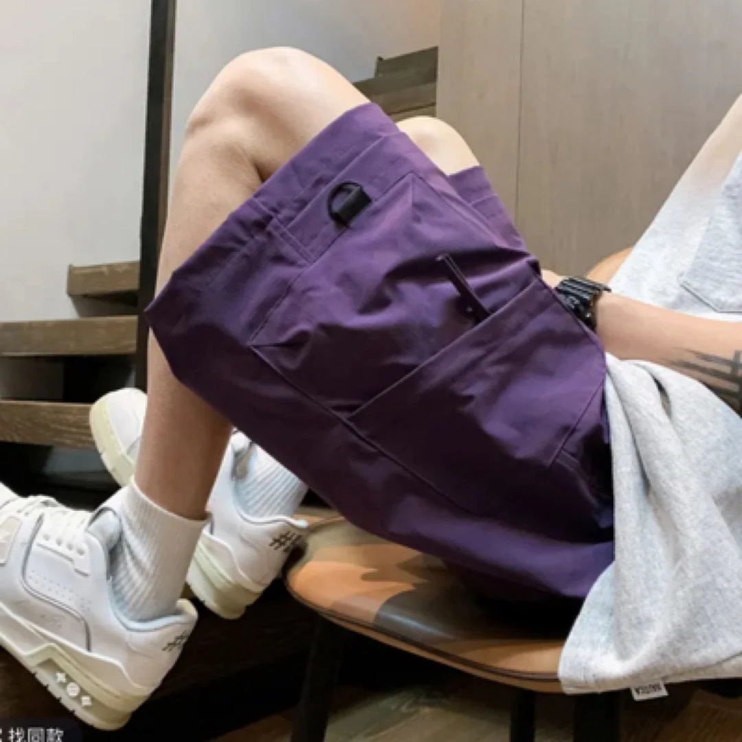 P-夏季新款潮牌宽松工装休闲纯色五分短裤807