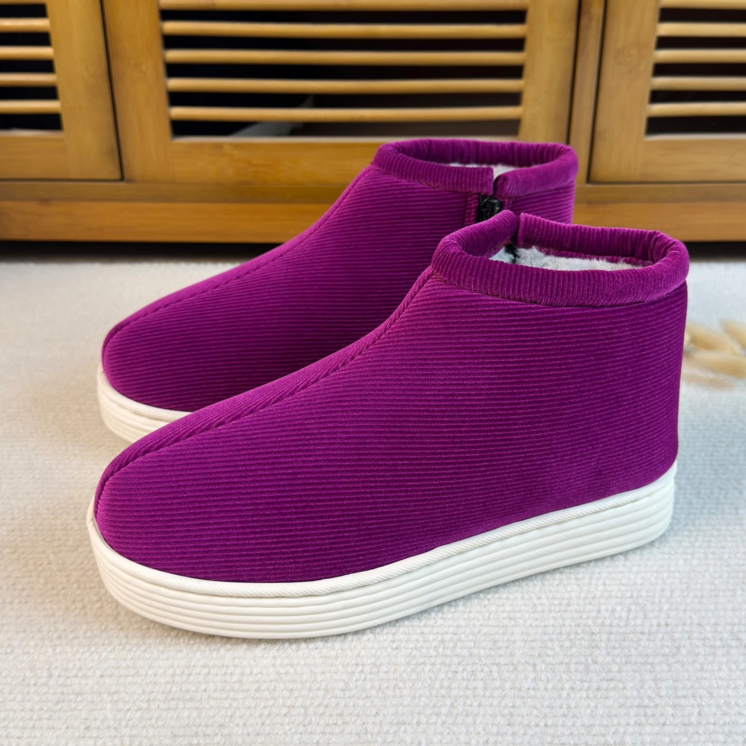 冬季初高中女生棉鞋加绒加厚保暖时尚妈妈棉鞋女士手工布棉鞋高帮