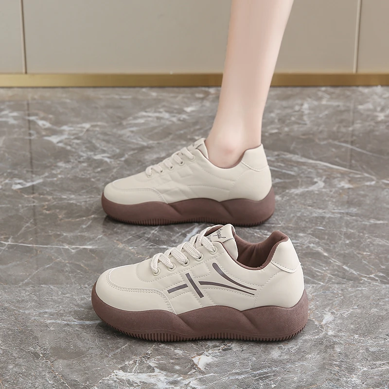 秋冬休闲鞋运动鞋小白鞋厚底百搭款学生潮鞋女XQ359-卡其