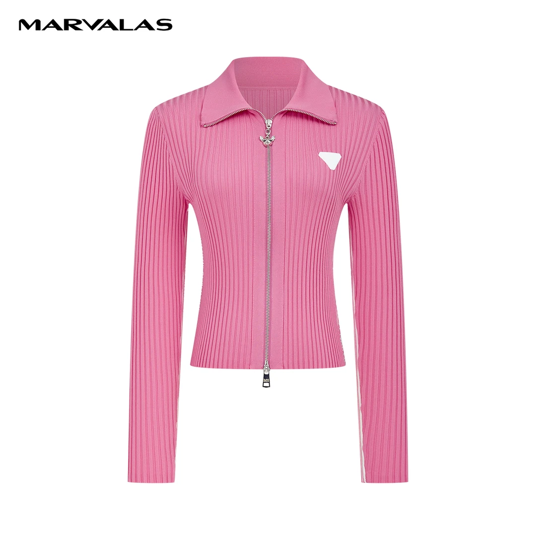 【商场同款】曼德诗拉链开衫早春修身显瘦翻领针织衫M731308671