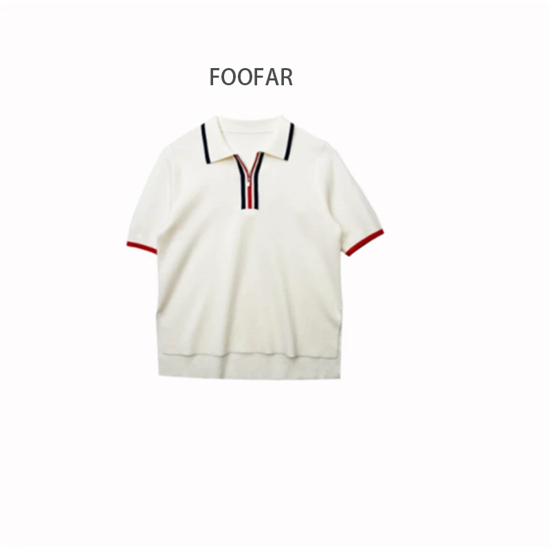 女装春夏季半拉链白色带领短袖针织衫女款学院风春装上衣毛衣时尚