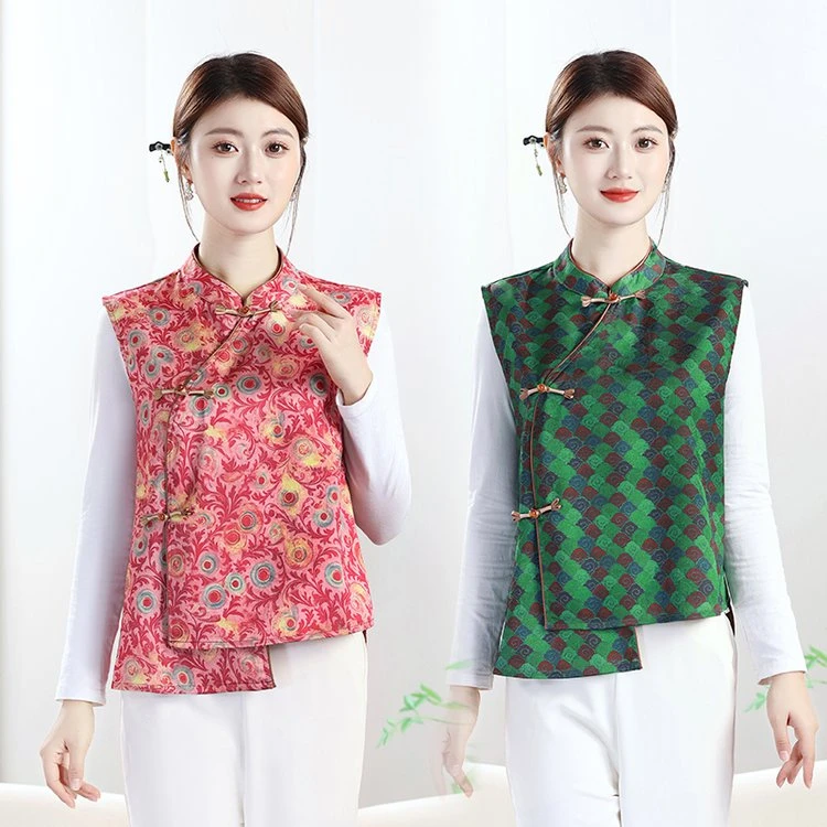 新中式国风复古立领不规则盘扣背心女2025新款洋气外穿马甲上衣夏